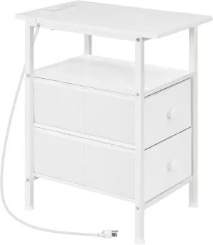 HOOBRO End Table with Charging Station, Narrow Side Table, Nightstand with 2 Non-Woven Drawers, Slim Sofa Side Table, for Small Spaces, Living Room, Bedroom, White WT486UBZ01
