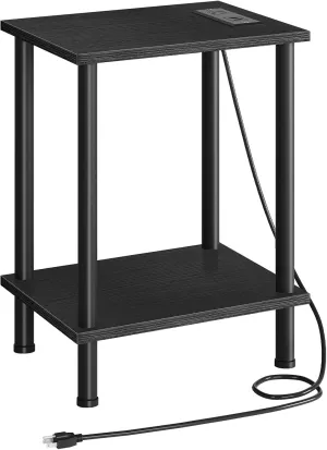 HOOBRO Side Table with Charging Station, End Table with USB Ports and Outlets, Nightstand with 2-Layer Storage Shelves for Small Spaces, Living Room, Bedroom, Black BK09UBZ01