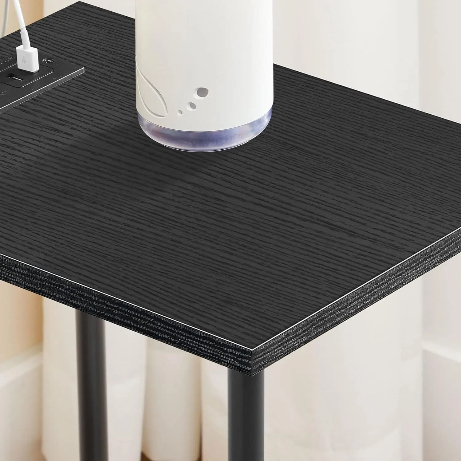 HOOBRO Side Table with Charging Station, End Table with USB Ports and Outlets, Nightstand with 2-Layer Storage Shelves for Small Spaces, Living Room, Bedroom, Black BK09UBZ01