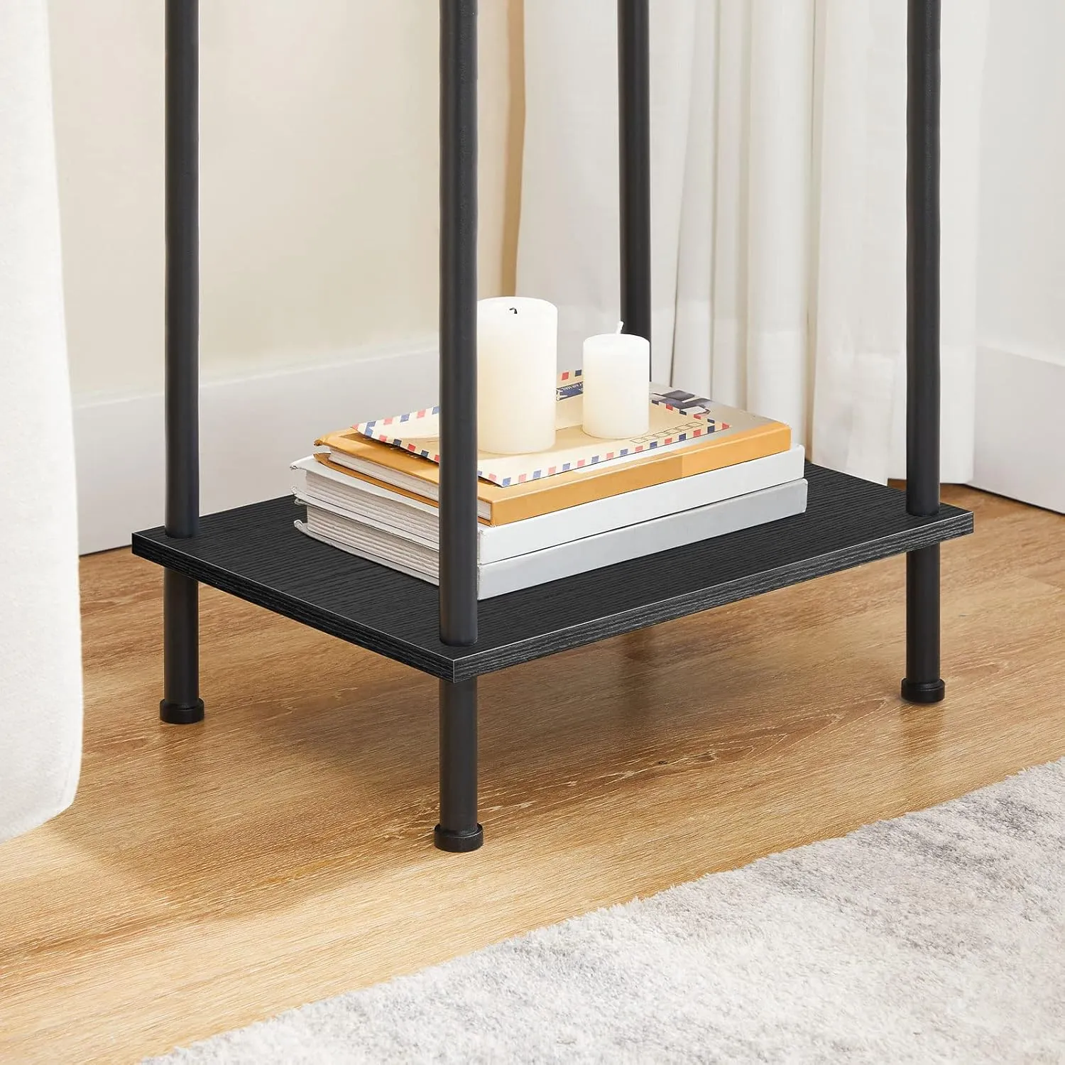 HOOBRO Side Table with Charging Station, End Table with USB Ports and Outlets, Nightstand with 2-Layer Storage Shelves for Small Spaces, Living Room, Bedroom, Black BK09UBZ01