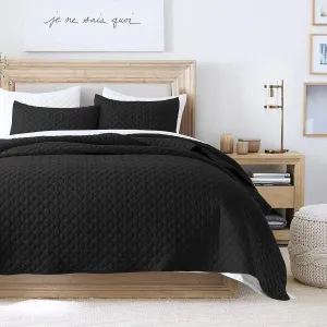 HORIMOTE HOME Quilt Set Queen Size, Black Bedspread with Clouds Pattern, Soft Coverlet Set Lightweight Microfiber Quilted Bedspread for All Season, Includes 1 Quilt and 2 Pillow Shams