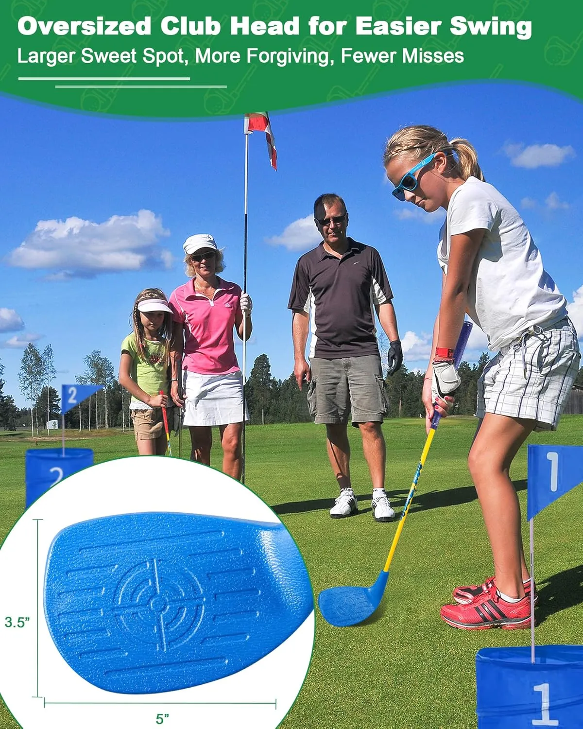 HOTWIND Backyard Golf Game Club 1 Pack with 5”x 3.5” Oversize Heads and 28” Lightweight Carbon Shaft for Kids Play Outdoor Golf Yard Game in Grass Parks and Yards Hit Plastic and Foam Balls