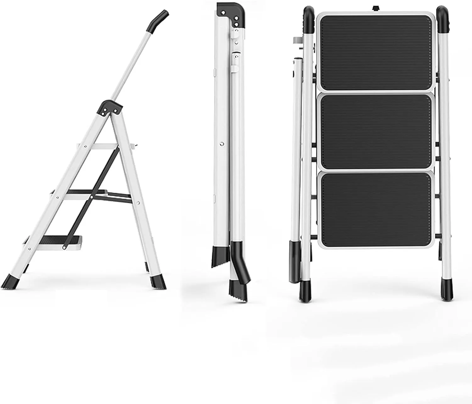 Household Multi-Function Herringbone Ladder with Retractable armrest Thickened Stair Chair Folding with Non-Slip Foot Flower Stand (Color : White, Size : 5 Steps)