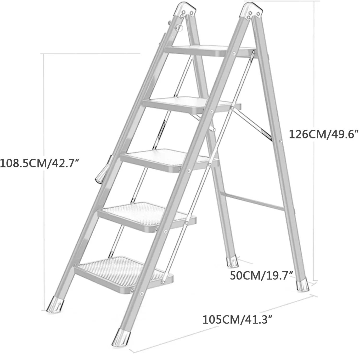 Household Multi-Function Herringbone Ladder with Retractable armrest Thickened Stair Chair Folding with Non-Slip Foot Flower Stand (Color : White, Size : 5 Steps)