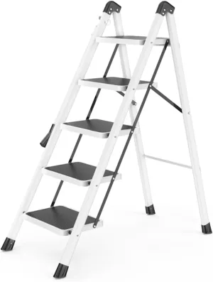 Household Multi-Function Herringbone Ladder with Retractable armrest Thickened Stair Chair Folding with Non-Slip Foot Flower Stand (Color : White, Size : 5 Steps)