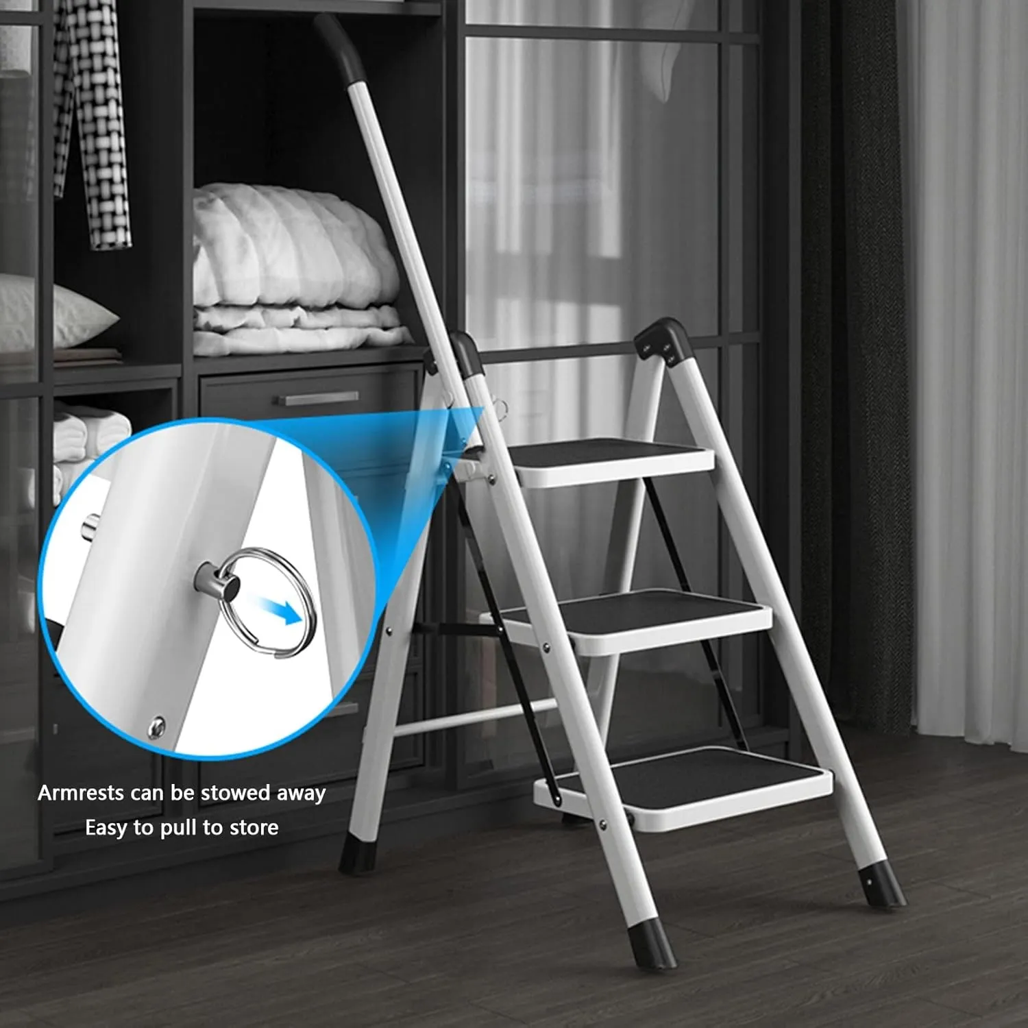 Household Multi-Function Herringbone Ladder with Retractable armrest Thickened Stair Chair Folding with Non-Slip Foot Flower Stand (Color : White, Size : 5 Steps)