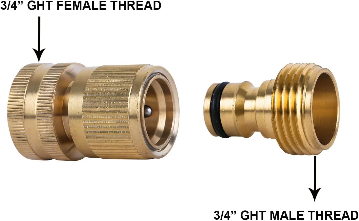 HQMPC Garden Hose Quick Connect Solid Brass Quick Connector Garden Hose Fitting Water Hose Connectors Garden Hose Disconnect 3/4 inch GHT (2Sets) (2Female 2Male)