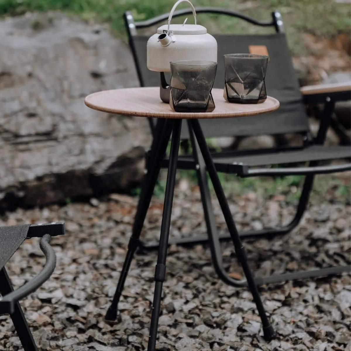 HUANGANG Folding Round Table Telescopic Outdoor Table Three-Legged Dining Table Aluminum Alloy Table for Hiking Camping