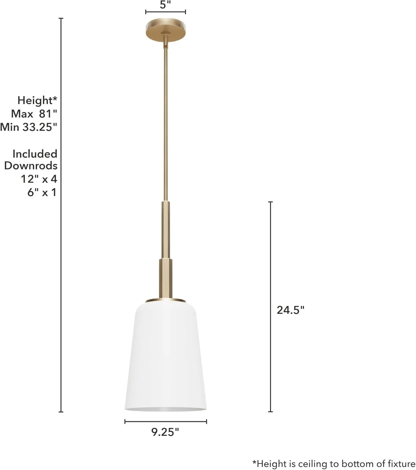 Hunter - Nolita 1-light Alturas Gold, Small Pendant Light, Dimmable, Modern Style, Cone Shaped, for Bedrooms, Kitchens, Dining, Living Rooms - 19886