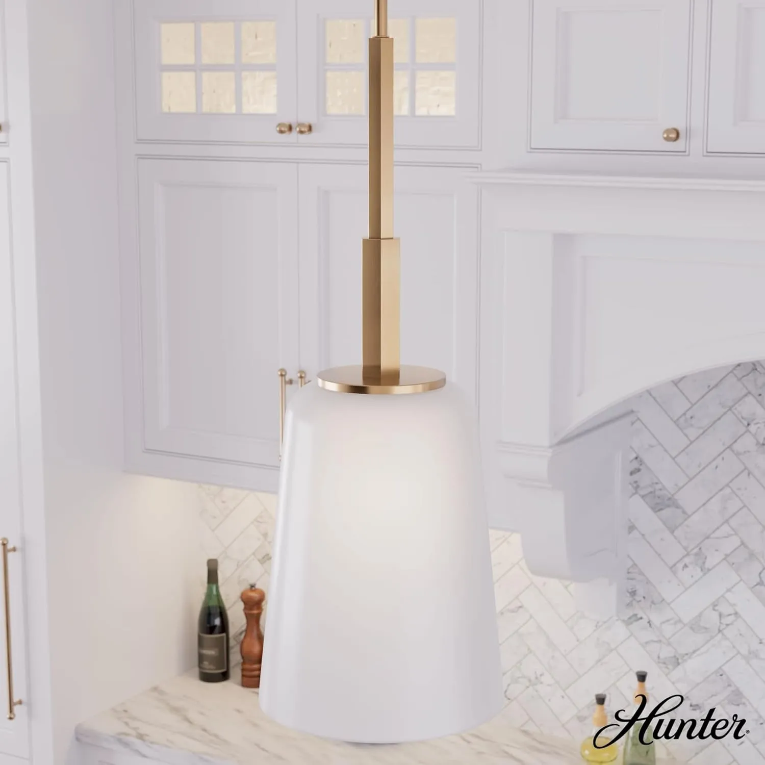Hunter - Nolita 1-light Alturas Gold, Small Pendant Light, Dimmable, Modern Style, Cone Shaped, for Bedrooms, Kitchens, Dining, Living Rooms - 19886