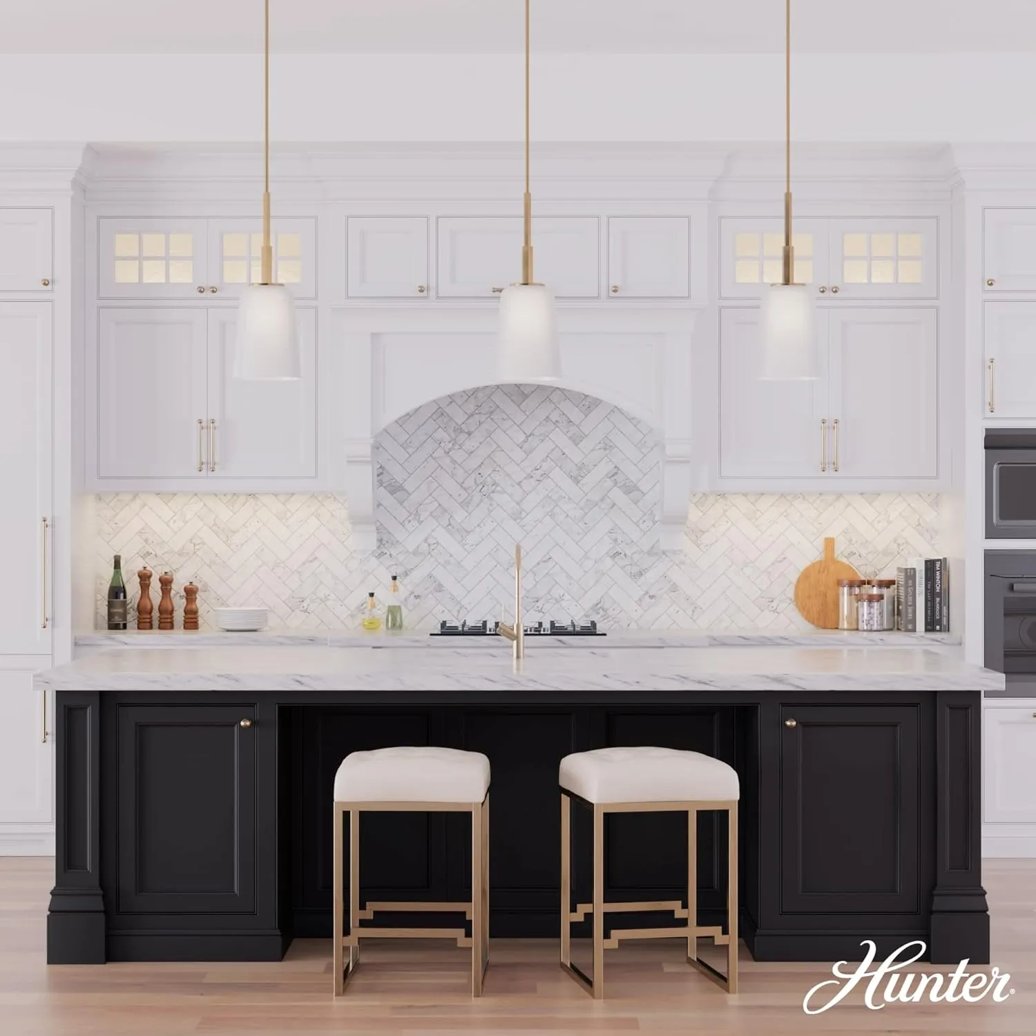 Hunter - Nolita 1-light Alturas Gold, Small Pendant Light, Dimmable, Modern Style, Cone Shaped, for Bedrooms, Kitchens, Dining, Living Rooms - 19886