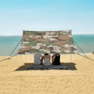 Hunting Camouflage Pattern Beach Canopy Tent Anti-UV & Wind Resistant, Camping Sun Shelter Easy Setup Portable,Outdoor Shade Tents with Sandbags,Sand Shovels,Ground Pegs & Stability Poles