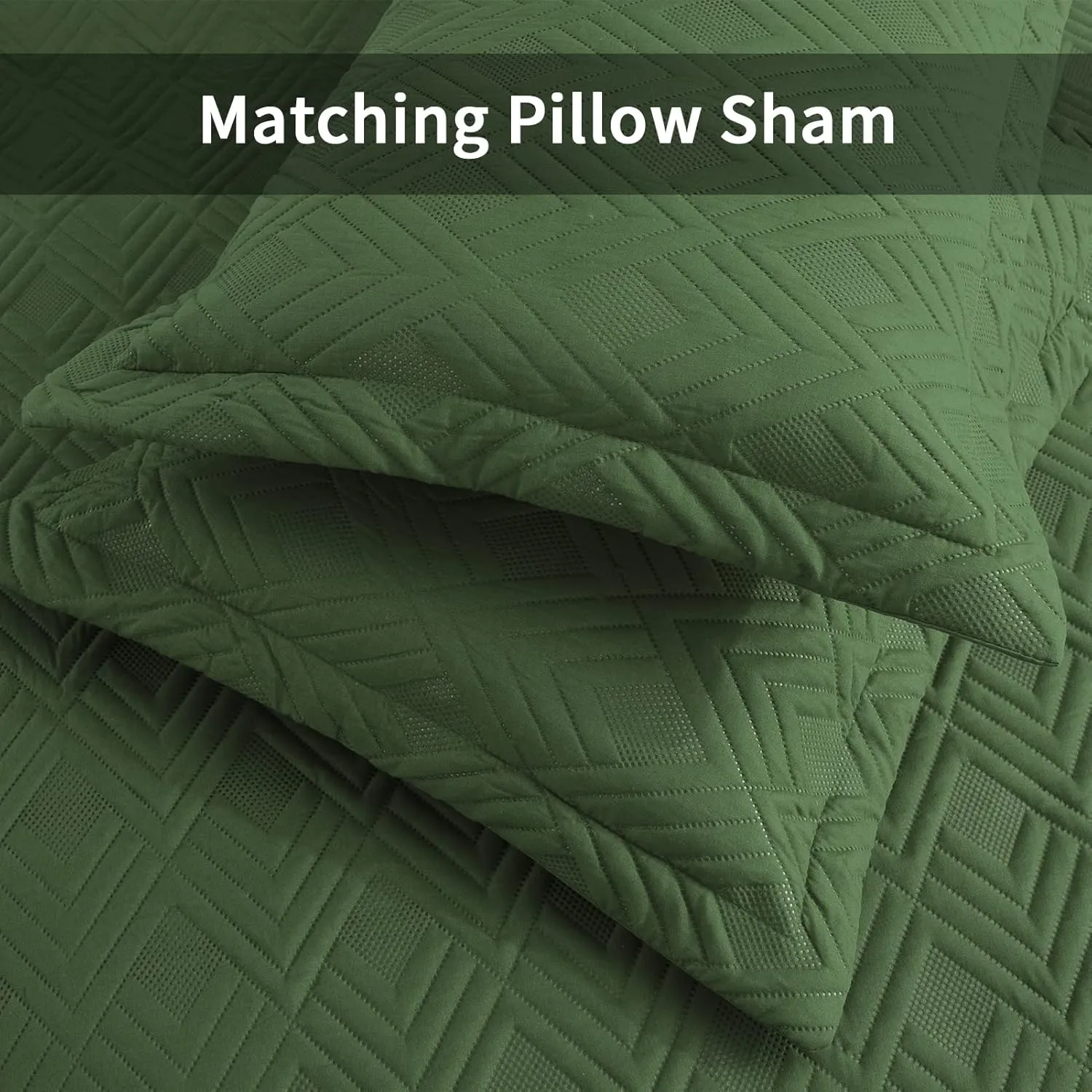 Hygge Hush Summer Quilt Set, Full Queen Size Olive Green L Pattern 3 Pieces Quilt Set, Oversized Modern Style Bedspread Set for All Season (1 Quilt & 2 Pillow Shams)