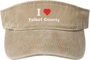 I Love Talbot County Sun Visor Hats Cotton Adjustable Sports Empty Top Baseball Cap for Women Men Golf Cap