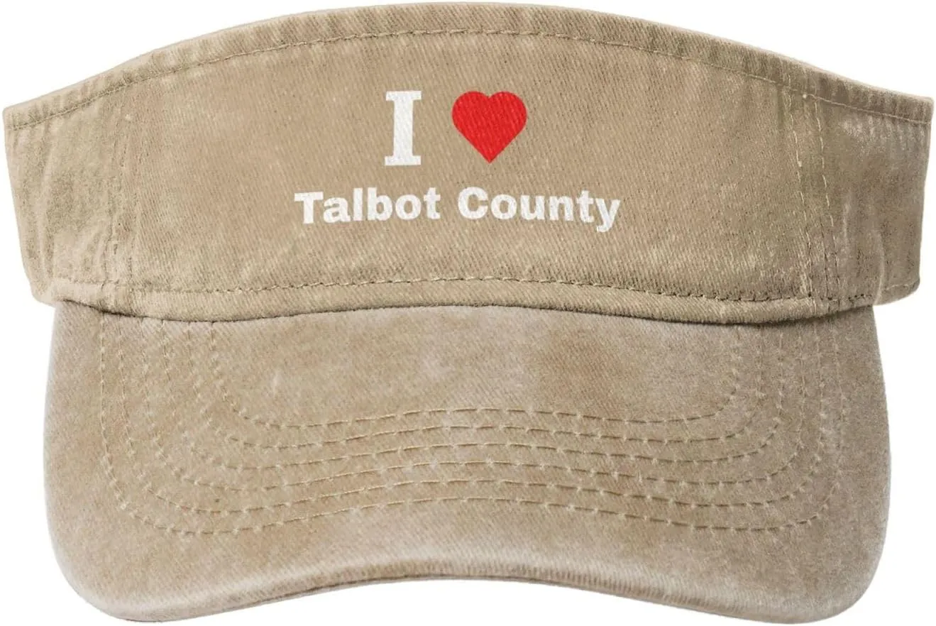 I Love Talbot County Sun Visor Hats Cotton Adjustable Sports Empty Top Baseball Cap for Women Men Golf Cap