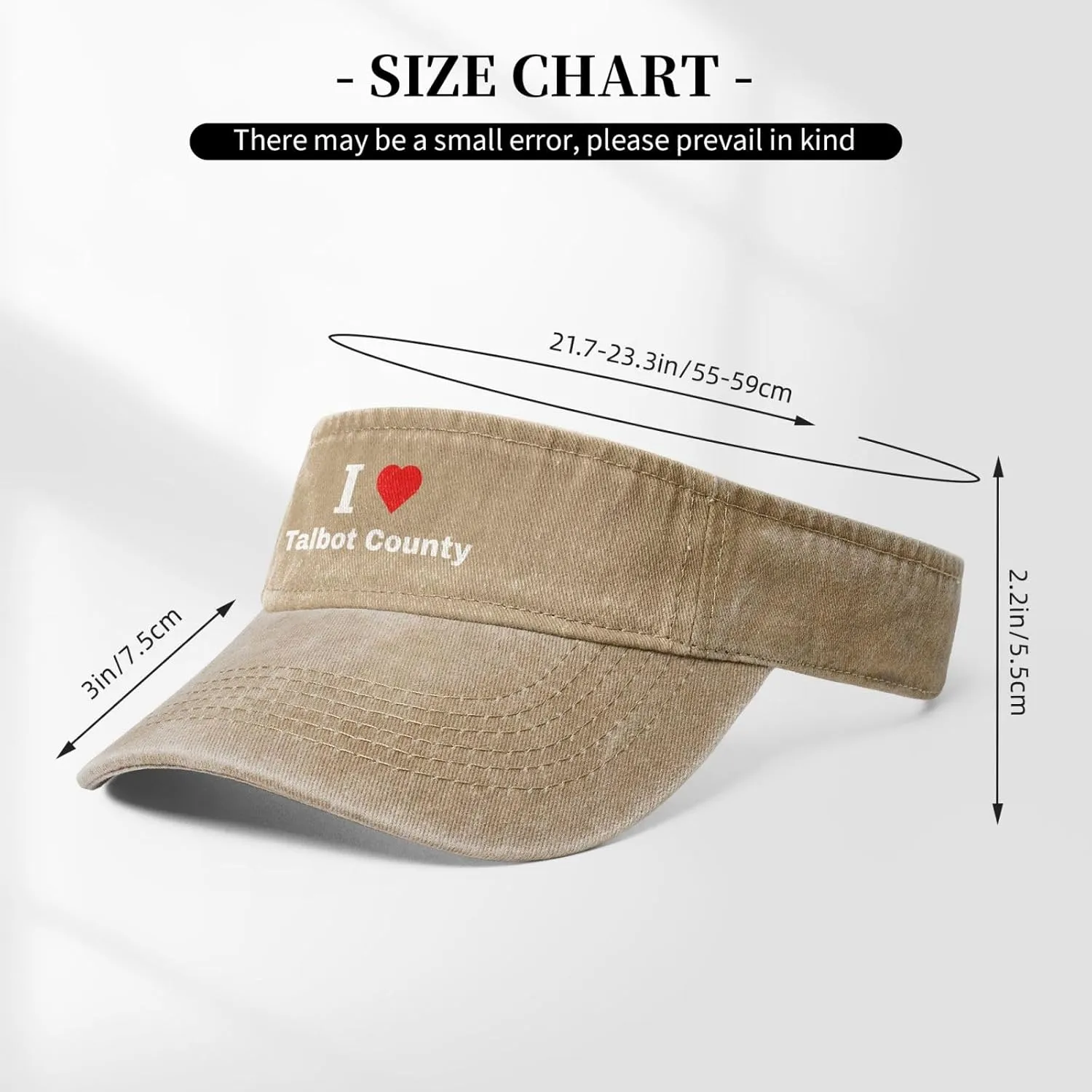 I Love Talbot County Sun Visor Hats Cotton Adjustable Sports Empty Top Baseball Cap for Women Men Golf Cap
