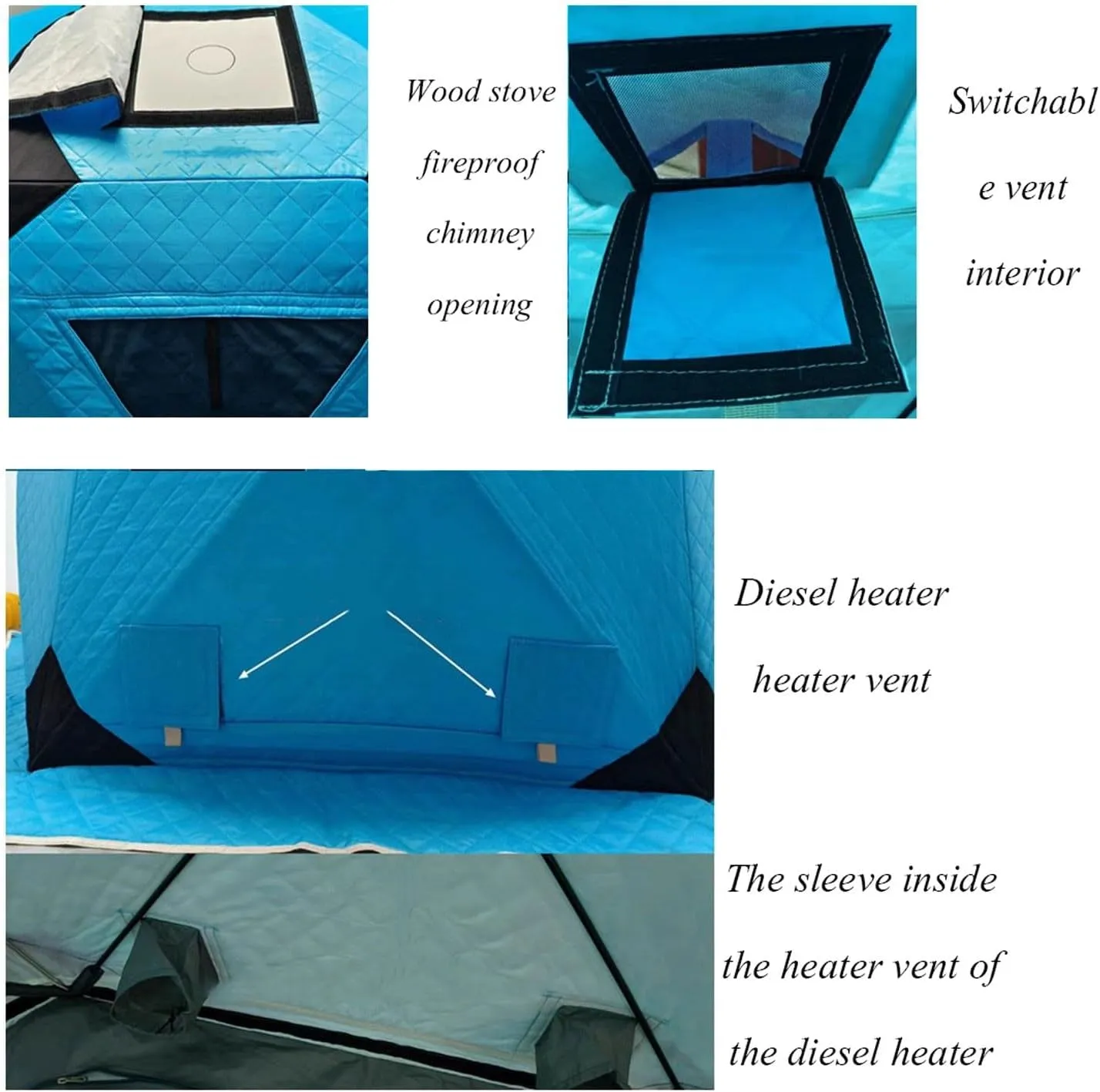 Ice Fishing Tent, Insulated 3-4 Person Portable Quick-Open Hexagonal Warm & Anti-Cold, With Chimney (Color: 4)