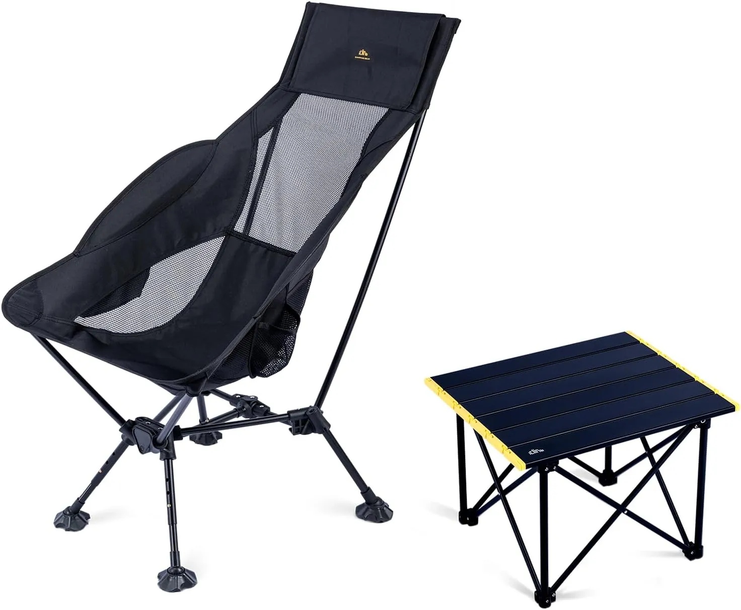 iClimb 1 Adjustable High Back Anti-Sinking Chair and 1 Folding Table Bundle, Ultralight Compact for Adults Outdoor Camping Backpacking Hiking Beach Concert