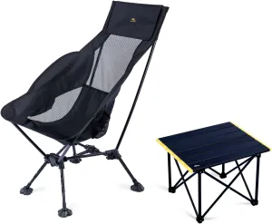 iClimb 1 Adjustable High Back Anti-Sinking Chair and 1 Folding Table Bundle, Ultralight Compact for Adults Outdoor Camping Backpacking Hiking Beach Concert
