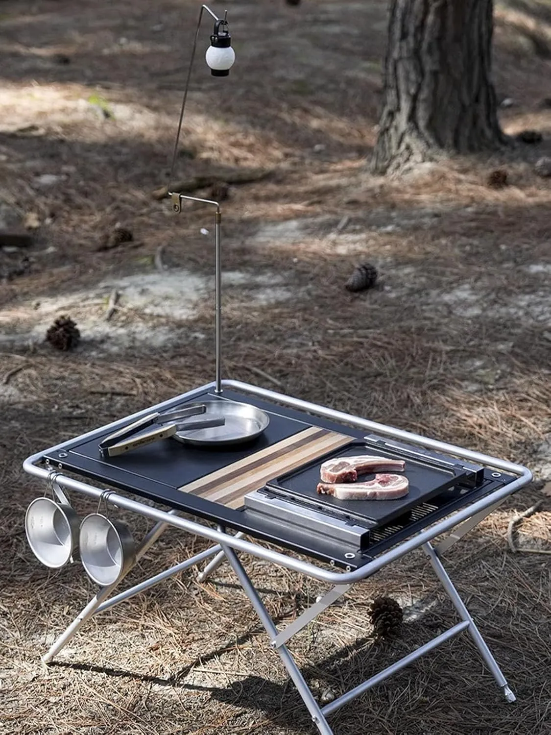 IGT Camping Table – 2-Unit Foldable Height Adjustable Aluminum Alloy Expandable Lantern Hanger Compatible with Storage Bag Easy Assembly (Griddle Plate Compatible with Snow Peak GS-450)