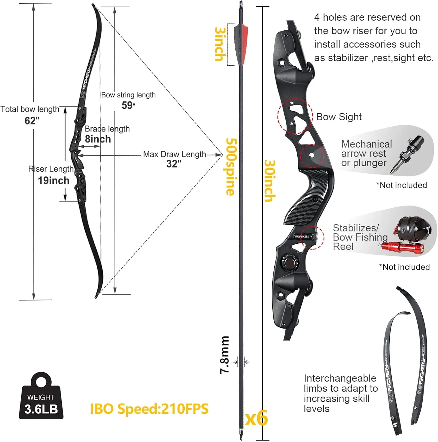 ILF Takedown Recurve Bow for Adult & Youth Beginner,Bow and Arrow Set 62" Recurve Hunting Bow for Outdoor Training Practice Right Hand