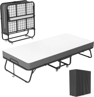 Incbruce 75" x 38" Folded Bed with Mattress, Twin Size Folding Bed with 5" Memory Foam Mattress and Metal Frame for Guest Rooms, Small Apartments