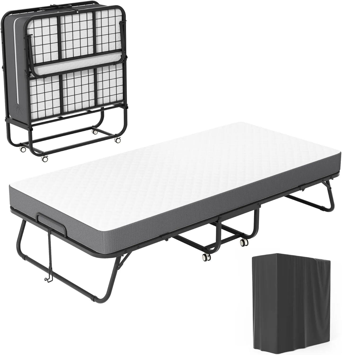 Incbruce 75" x 38" Folded Bed with Mattress, Twin Size Folding Bed with 5" Memory Foam Mattress and Metal Frame for Guest Rooms, Small Apartments