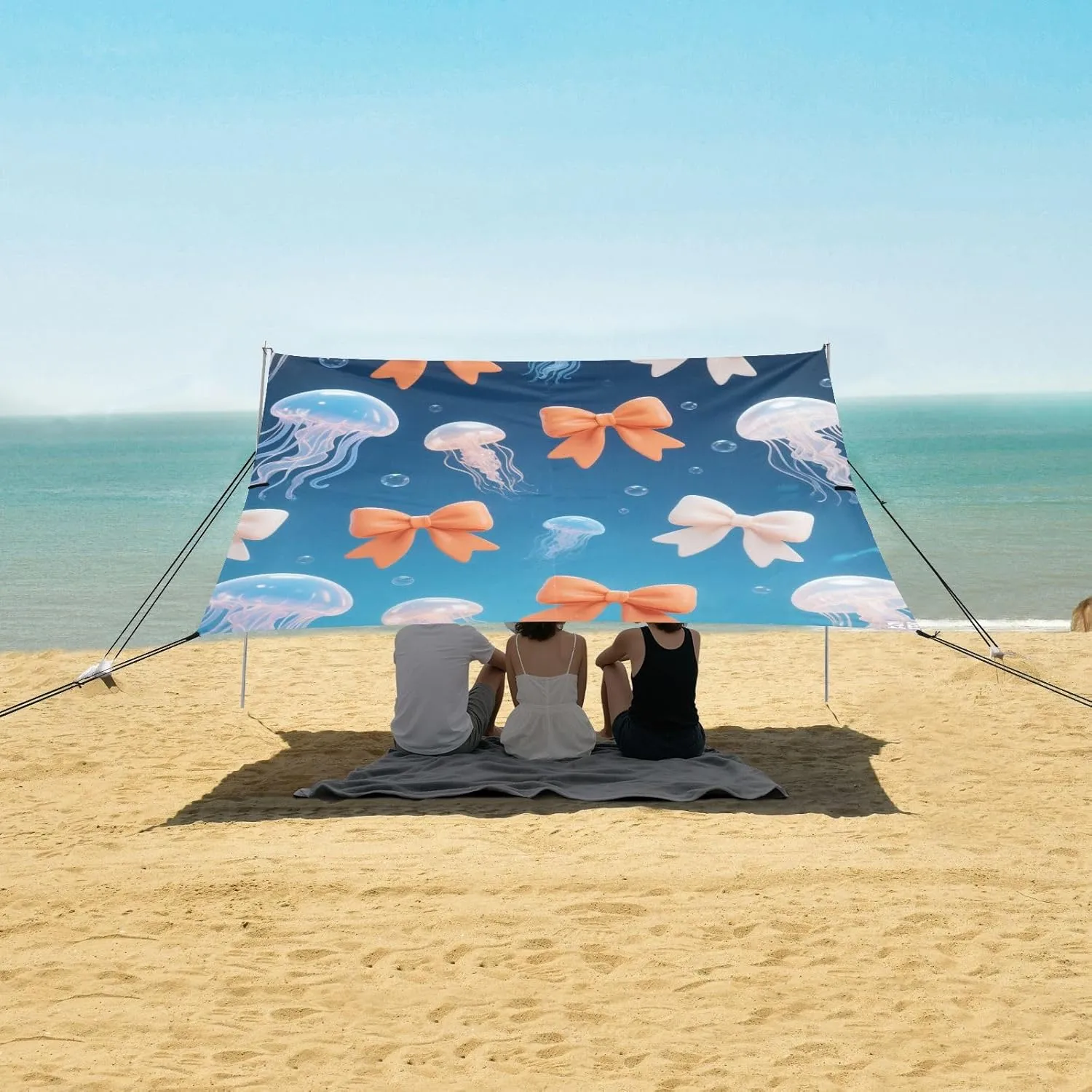 Incredible Bows Jellyfish Beach Canopy Tent Anti-UV & Wind Resistant, Camping Sun Shelter Easy Setup Portable,Outdoor Shade Tents with Sandbags,Sand Shovels,Ground Pegs & Stability Poles