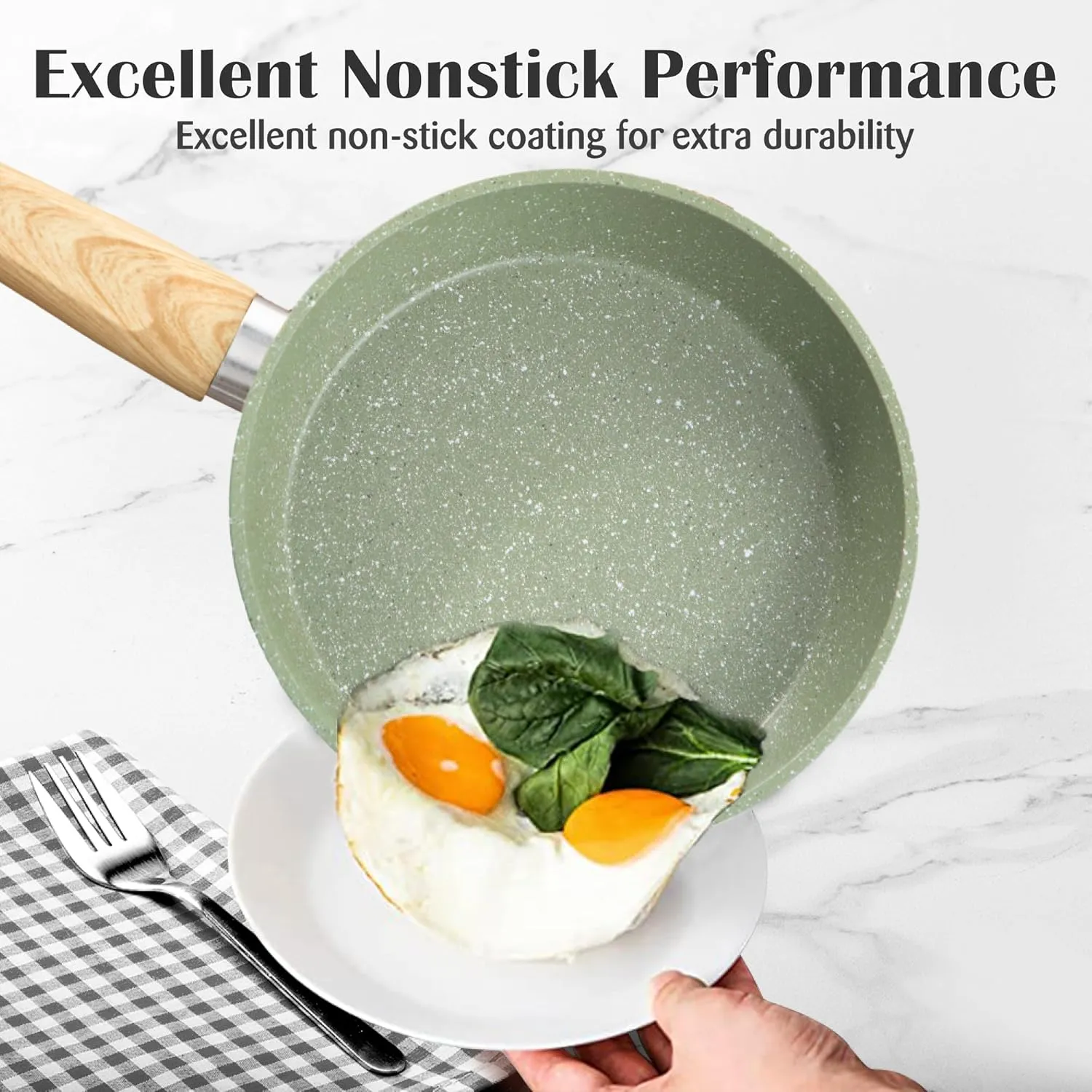 Induction Pots and Pans Set Non Stick, 12 Piece Nonstick Induction Granite Kitchen Cookware Sets, Induction Cookware Frying Pans and Saucepan Set, Nonstick Granite Cooking Set, Green