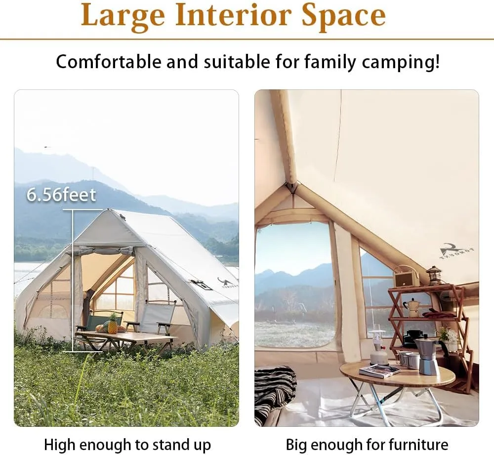 Inflatable Camping Tents Air Glamping Tents 4 Season Waterproof Easy Set up Cabin House Tent Blow up Tent for Family Camping