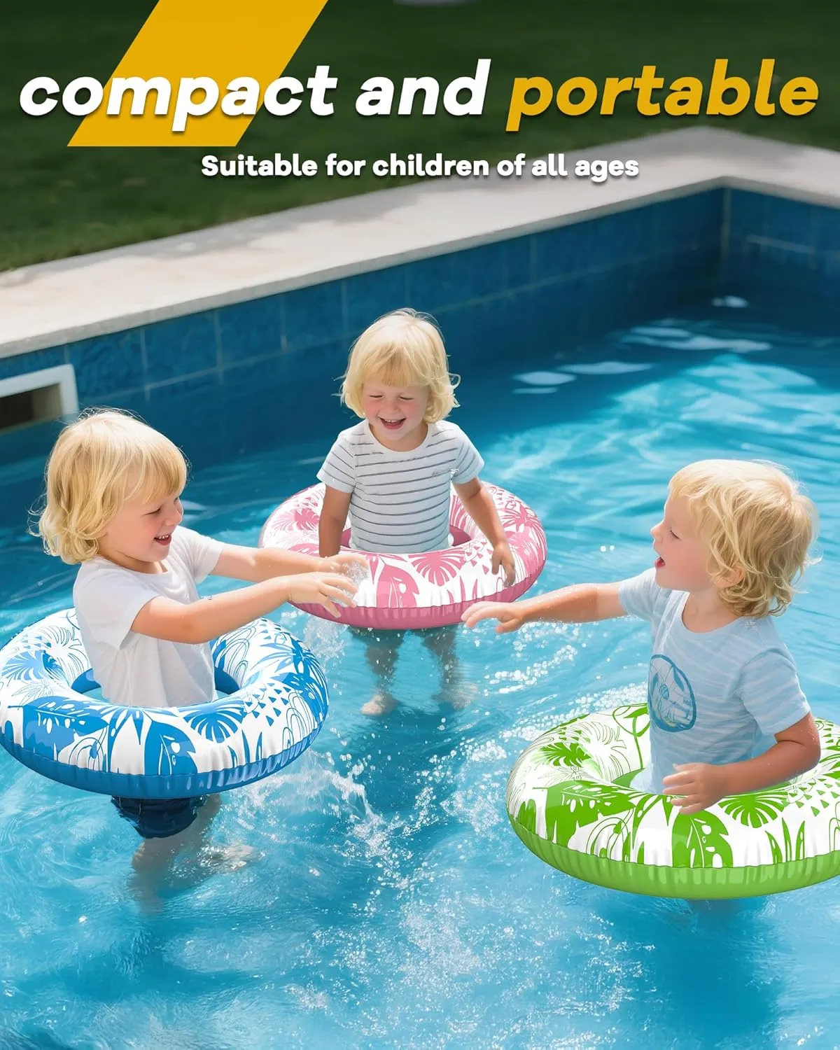 Inflatable Swim Tube Set - 2 Pack 90cm (35") Pool Floats, Durable Water Rings for Beach & Party (Blue   Green)