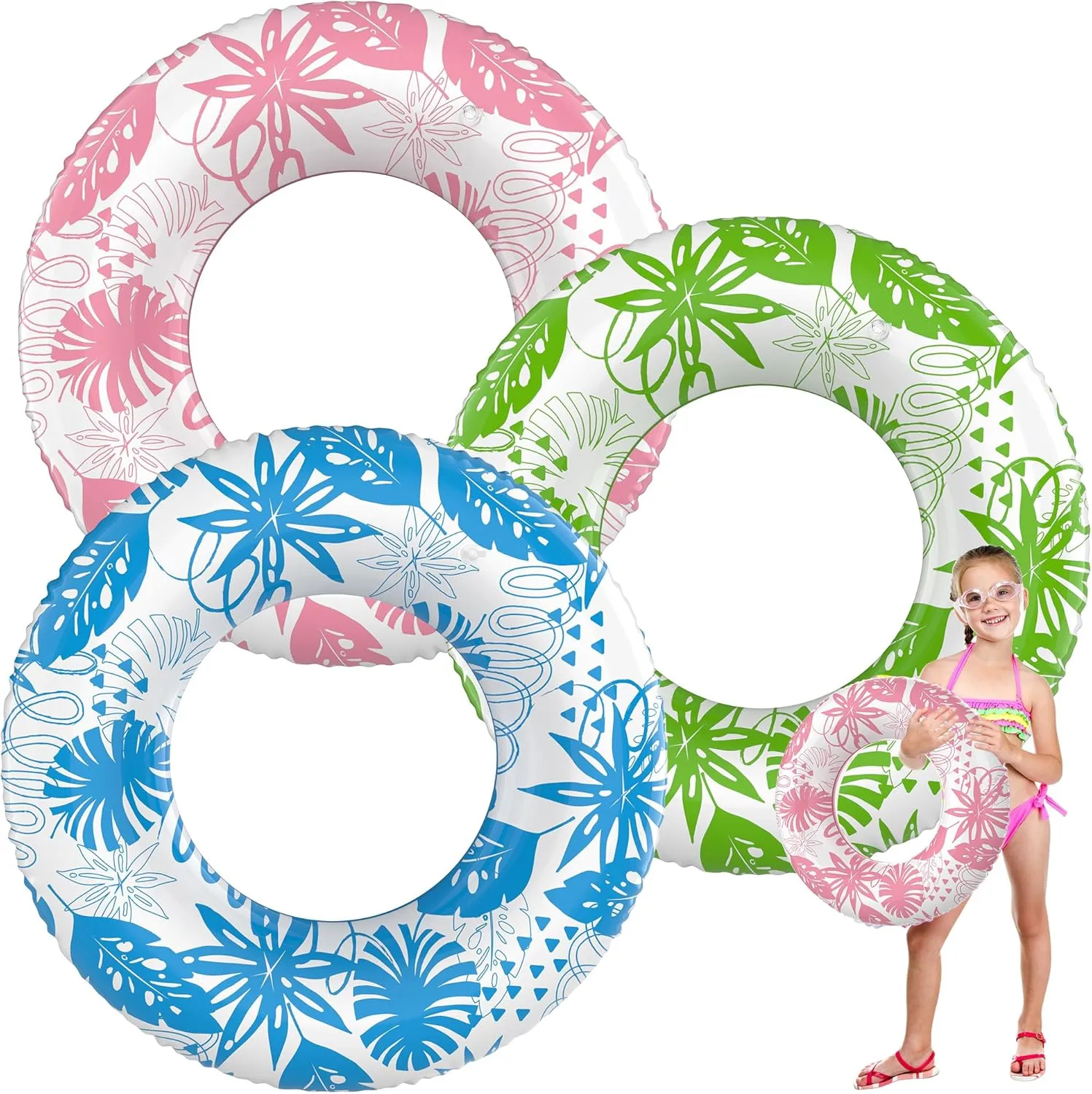 Inflatable Swim Tube Set - 2 Pack 90cm (35") Pool Floats, Durable Water Rings for Beach & Party (Blue   Green)