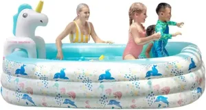 Inflatable Swimming Pool, Inflatable Unicorn Game Center, Outdoor Amusement Park, Inflatable Water Park with Sprinkler System(300 * 180 * 60CM)