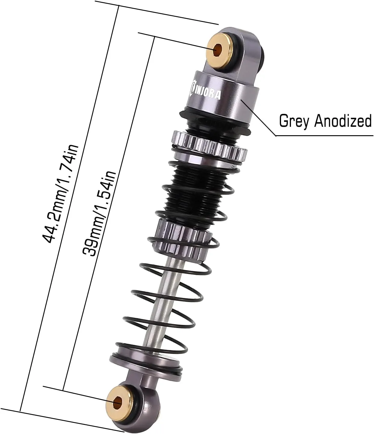 INJORA 39mm Shocks- Aluminum Threaded Shock Adjustable Absorber Oil Damper for Axial SCX24 FMS FCX24M 1/24 RC Crawler Car Upgrade Parts(Grey)