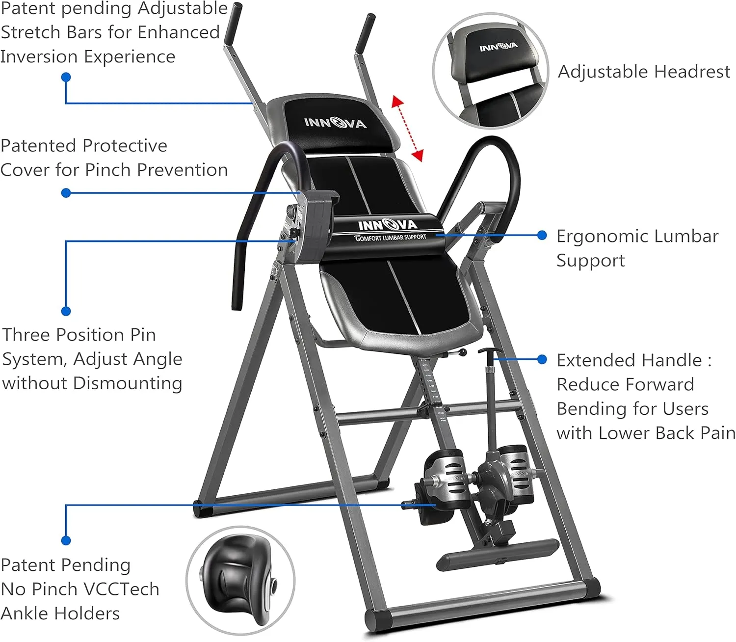 Innova Inversion Table with Stretch Bars for Optimal Slope Inversion and Full Body Stretch