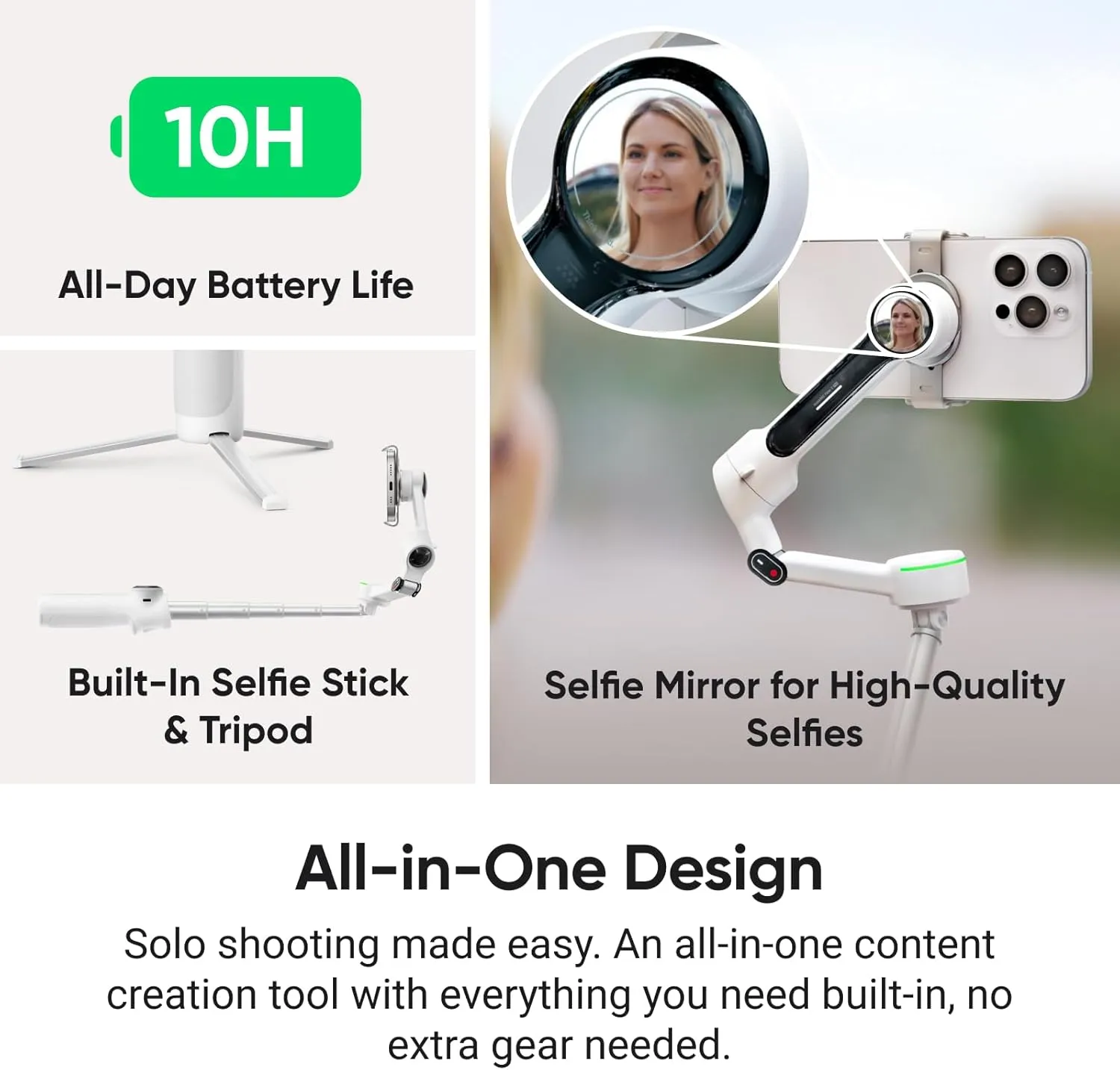 Insta360 Flow 2 Pro Vlog Bundle Grey - Foldable AI Phone Gimbal, Track in 200  Apps with Apple DockKit, 360º Pan Tracking, Built-in Tripod/Selfie Stick, Remote Control, Spotlight/Backpack Mount