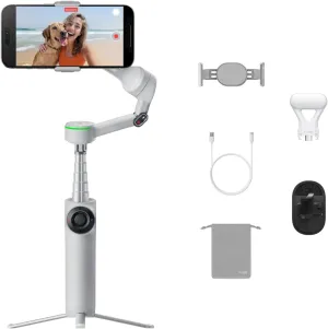 Insta360 Flow 2 Pro Vlog Bundle Grey - Foldable AI Phone Gimbal, Track in 200  Apps with Apple DockKit, 360º Pan Tracking, Built-in Tripod/Selfie Stick, Remote Control, Spotlight/Backpack Mount