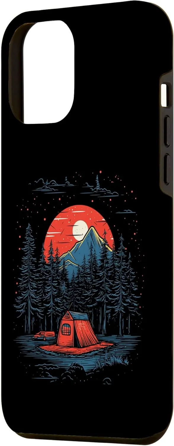 iPhone 13 Pro Max Wilderness Camping Tent Sunset Mountains Trees Camper Gifts Case