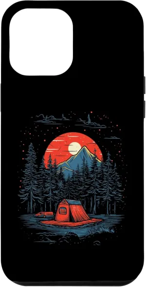 iPhone 13 Pro Max Wilderness Camping Tent Sunset Mountains Trees Camper Gifts Case