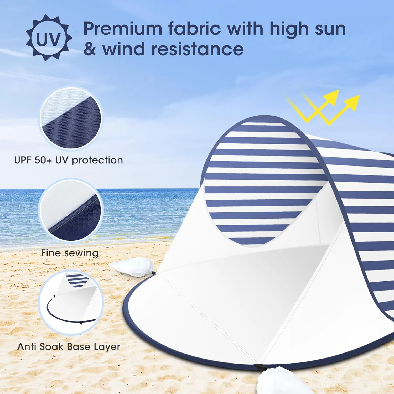 ISILER Pop Up Beach Tent, Portable Outdoor Shade, UPF 50  Baby Shelter, Easy Setup Windproof Waterproof Canopy