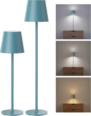 JACKYLED Cordless Table Lamps Rechargeable, 3 Adjustable Height, 5000mAh Battery Operated, 3 Colors Smooth Dimming, Portable LED Waterproof Table Lamp for Kitchen, Bedroom, Outdoor (2 Pack-Lake Blue)
