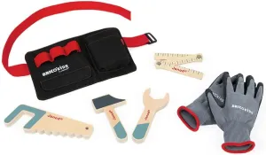 Janod Brico'kids DIY Tool Belt with 4 Wooden Tools and Gloves Set - Wood Construction Toys with Ruler, Gloves, Hammer, Saw, and Adjustable Tool Belt - Ages 3-6 Years - J06475