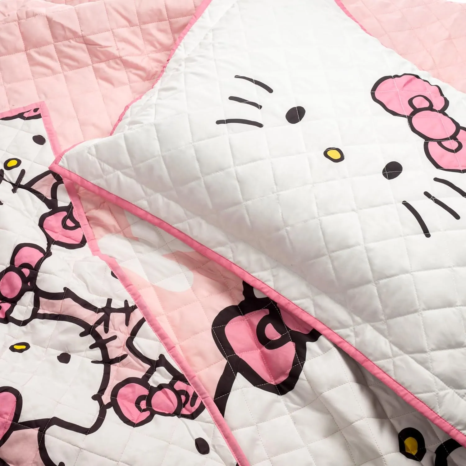 Jay Franco Hello Kitty Pink Stripes & Hearts Full/Queen Size Quilt & Sham Set - Super Soft Lightweight Bedspread Set