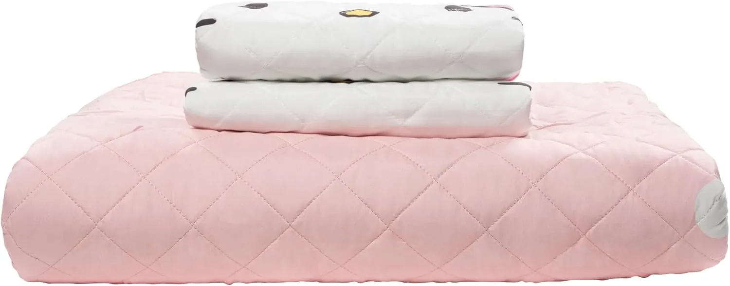 Jay Franco Hello Kitty Pink Stripes & Hearts Full/Queen Size Quilt & Sham Set - Super Soft Lightweight Bedspread Set