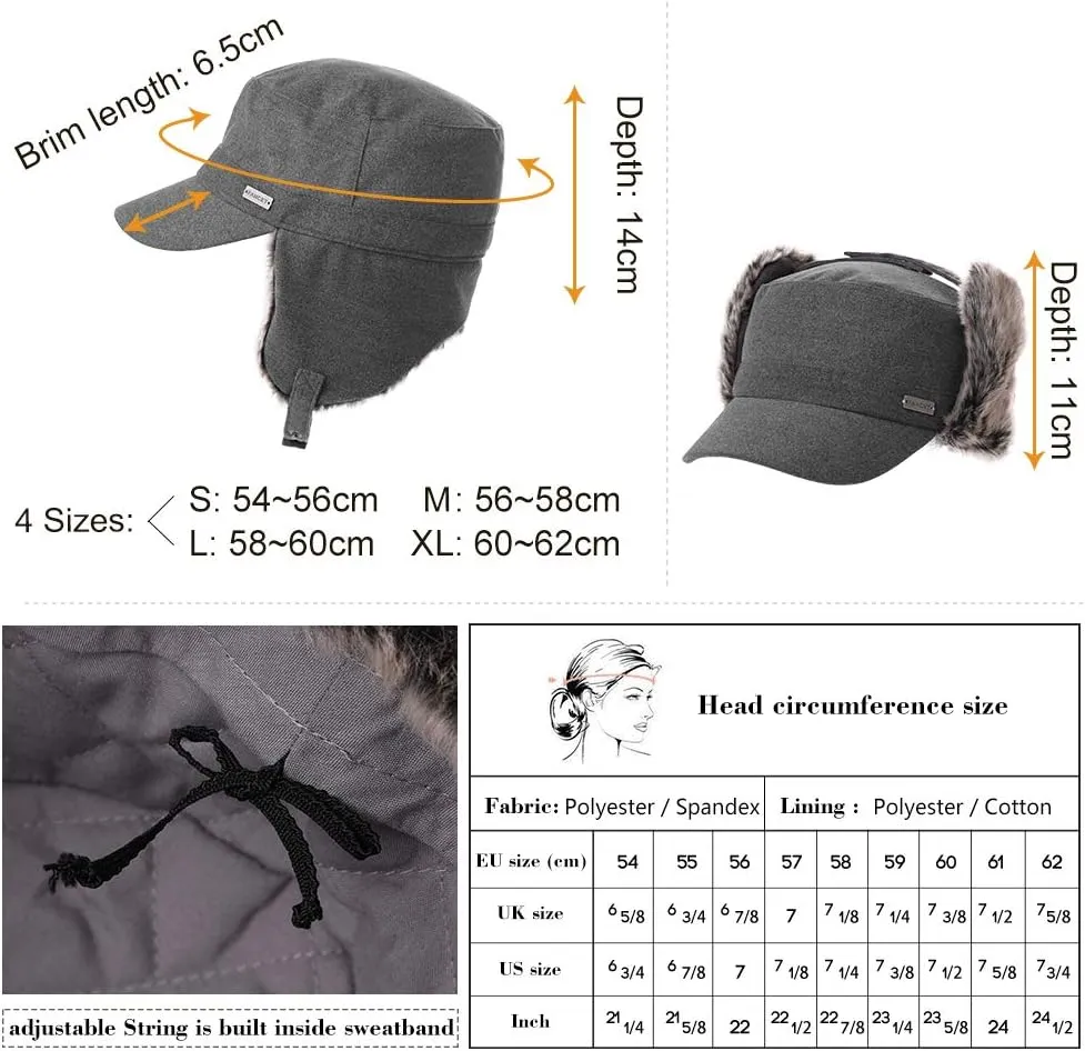 Jeff & Aimy Unisex Winter Earflap Trapper Hunting Ski Hat Baseball Cap 54-62CM