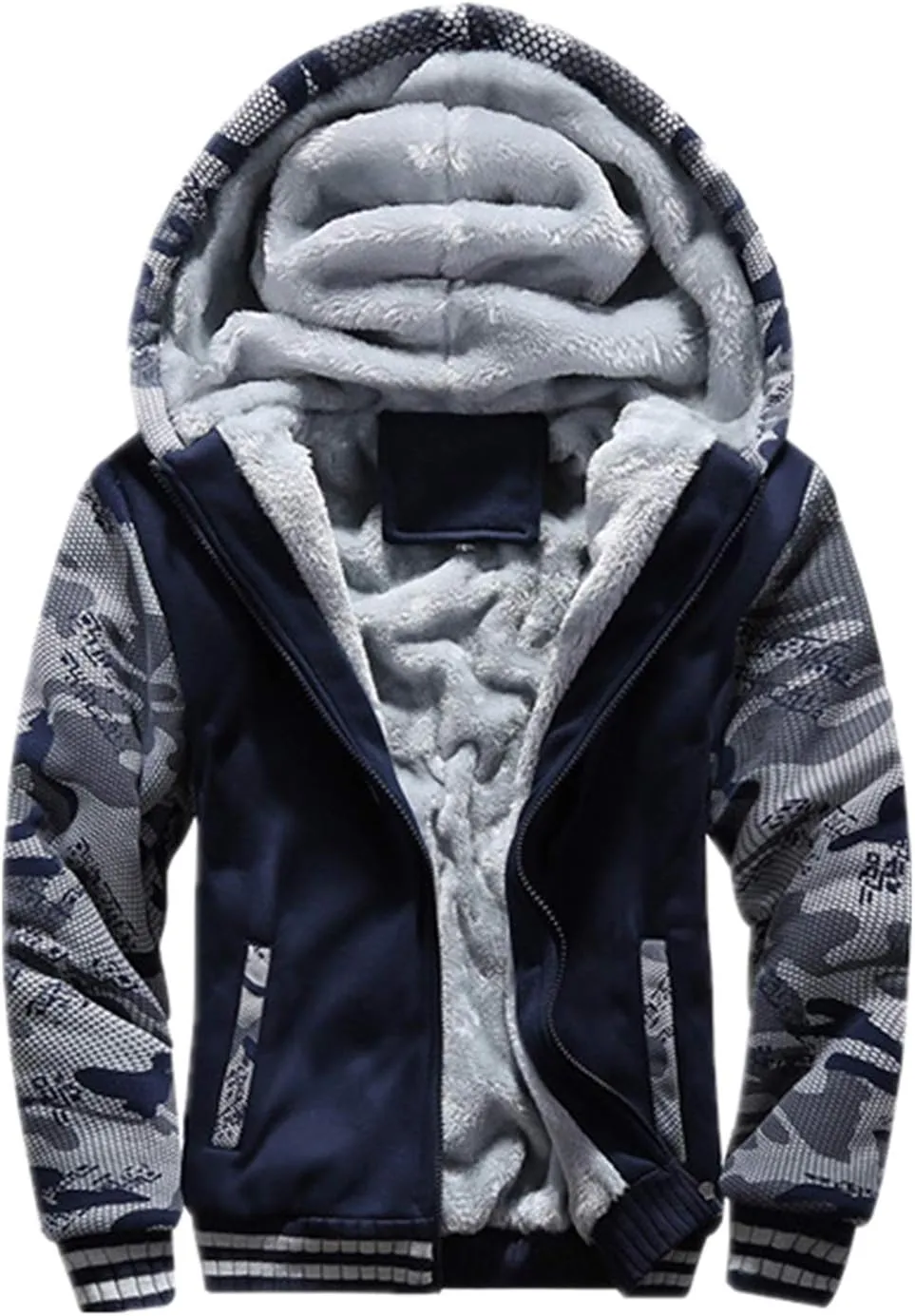 JiangWu Hoodies for Men Winter Heavyweight Fleece Sherpa Lined Zipper Sweatshirt Jackets