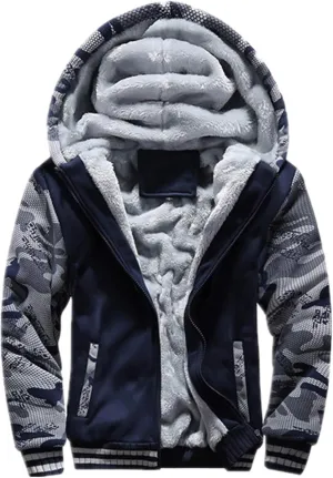 JiangWu Hoodies for Men Winter Heavyweight Fleece Sherpa Lined Zipper Sweatshirt Jackets