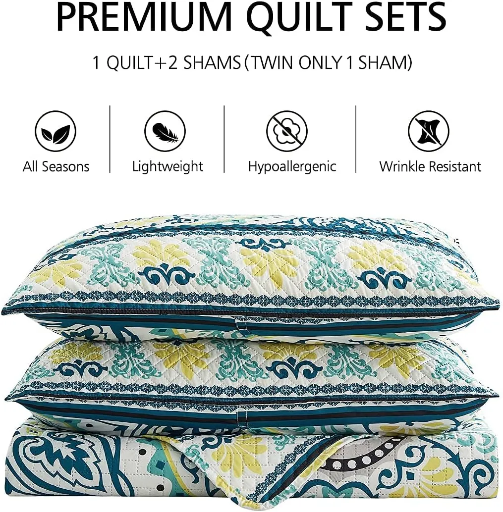 JML Quilt Set King Size (92" x104"), 3 Piece King Size Quilt Sets with 2 Pillow Shams - Soft and Lightweight, Boho Reversible King Quilt Bedding Bedspread Coverlet Set, Medallion