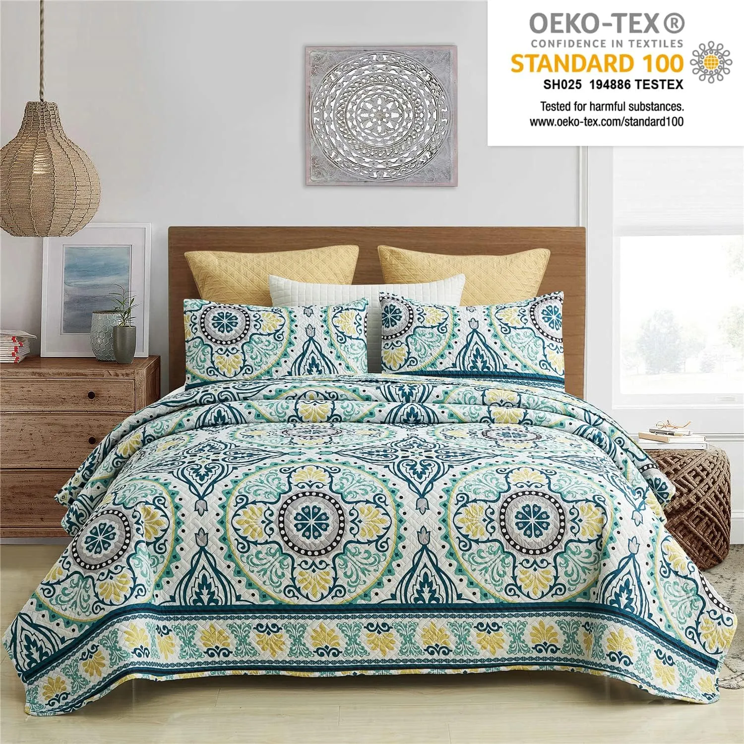 JML Quilt Set King Size (92" x104"), 3 Piece King Size Quilt Sets with 2 Pillow Shams - Soft and Lightweight, Boho Reversible King Quilt Bedding Bedspread Coverlet Set, Medallion