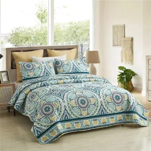 JML Quilt Set Queen Size (88" x 92") with 2 Pillow Shams, 3 Piece - Soft and Lightweight, Boho Reversible Queen Quilt Bedding Bedspread Coverlet Set, Medallion